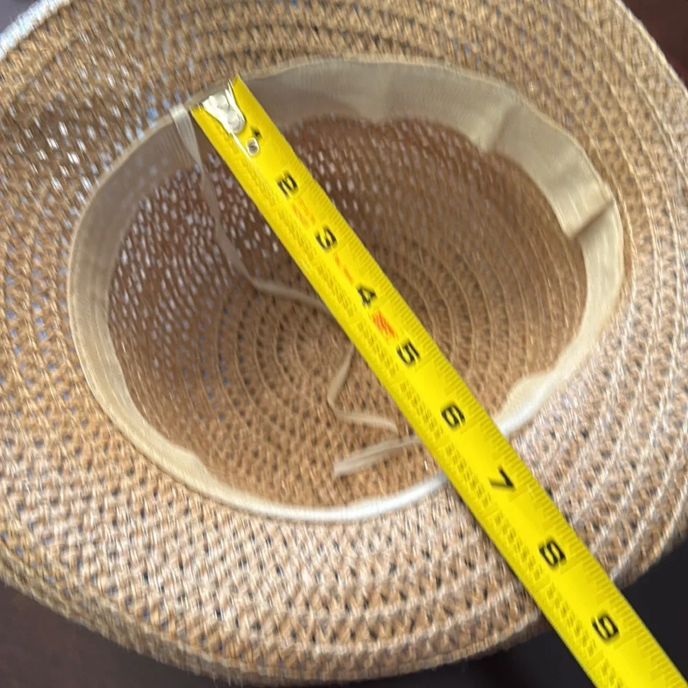 Summer Hat With Burlap/Ribbon Flower At The Side